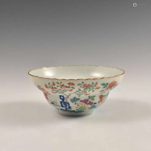 A CHINESE CHENGHUA FAMILLE ROSE ROOSTER PORCELAIN BOWL