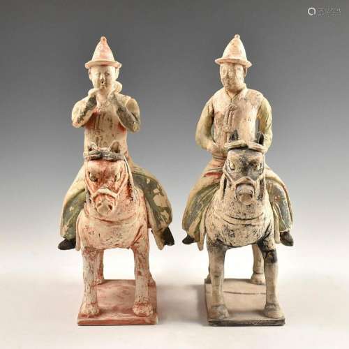 PAIR OF MING DYNASTY TERRA COTTA WARRIOR ON HORSE