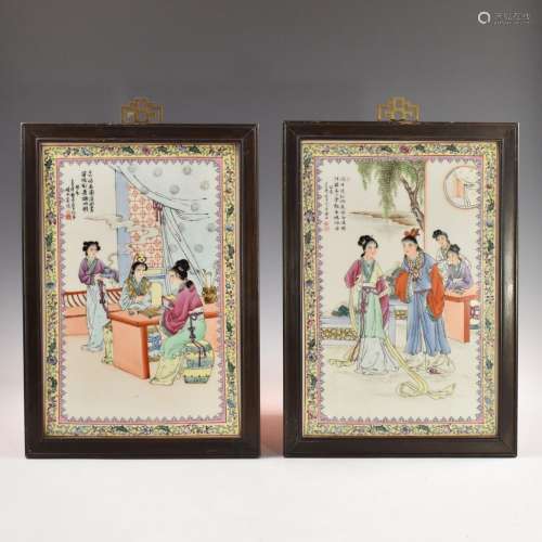PAIR OF FRAMED CHINESE PORCELAIN PAINTINGS