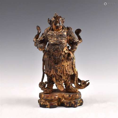A CHINESE MING BRONZE WEITUO GUARDIAN KING BUDDHA