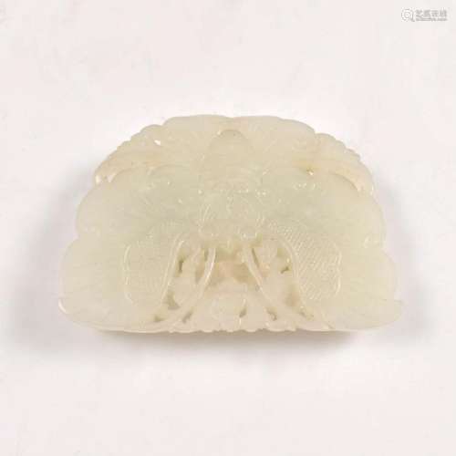 A CHINESE 19H C BUTTERFLY WHITE JADE