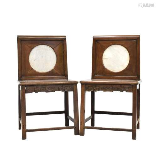 PAIR CHINESE OF ROSEWOOD MARBLE CHAIRS