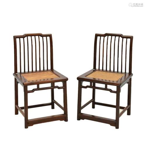 PAIR OF CHINESE ROSEWOOD CHAIR WITH WICKER SEAT