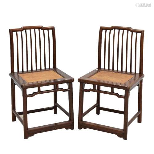 PAIR OF CHINESE ROSEWOOD CHAIR WITH WICKER SEAT