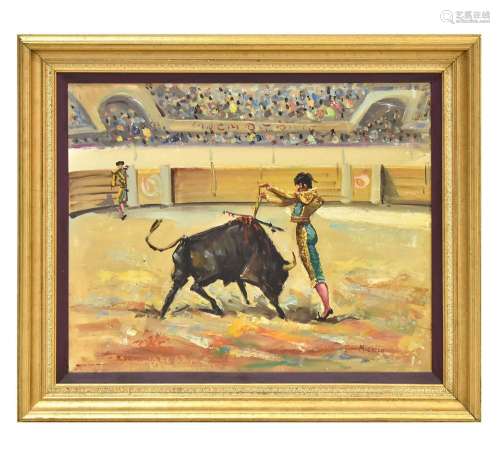 FRAMED, MATADOR OIL PAINTING, SIGNED M COC CO