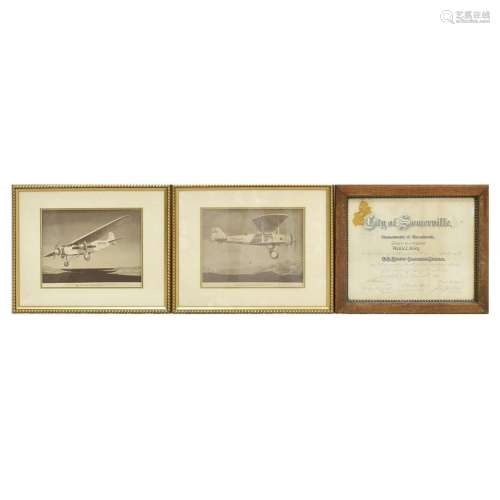 3 FRAMED AEROPLANE AND CERTIFICATE