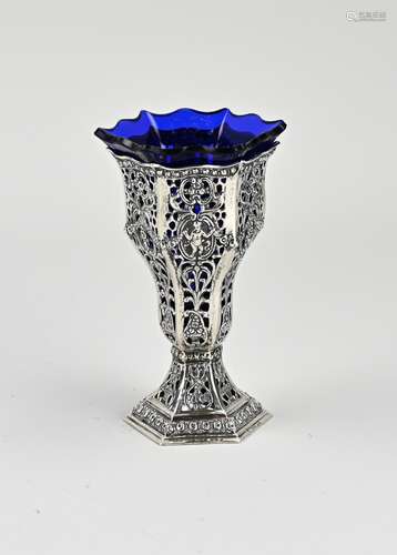 Silver showpiece with blue glass