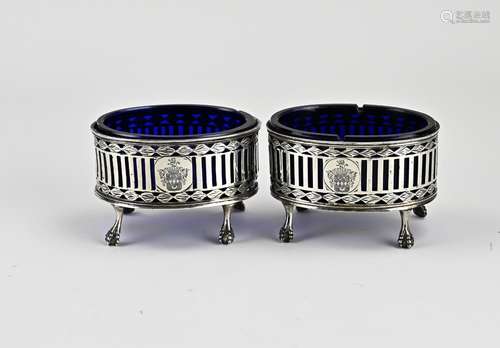 Two salt cellars with silver