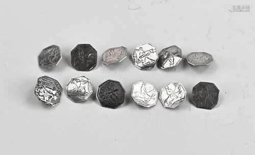 12 Antique silver equestrian buttons