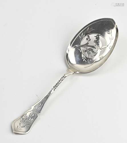 Silver pie spoon with bird