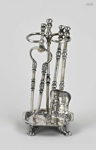 Silver miniature fireplace set