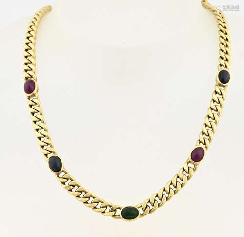 Gold choker with ruby sapphire and emerald