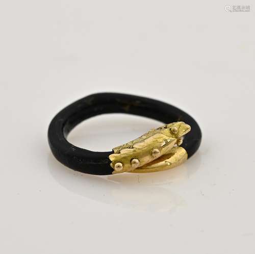 Leather ring with gold