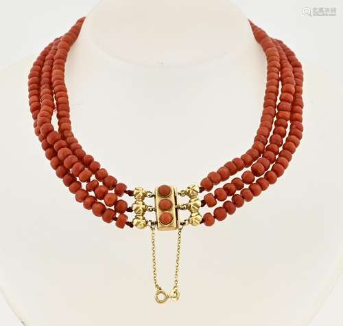 Red coral necklace with gold clasp