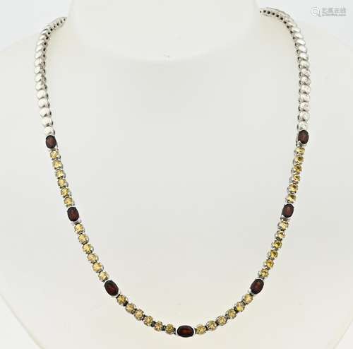 Silver choker with garnet and citrine