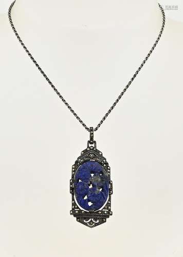 Silver necklace and pendant with lapis