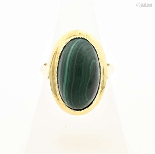 Yellow gold ring with malachite