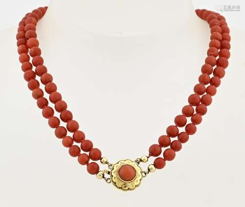 Red coral necklace with gold clasp