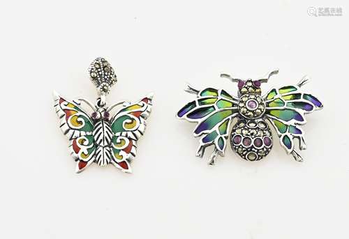 2 silver butterfly pendants