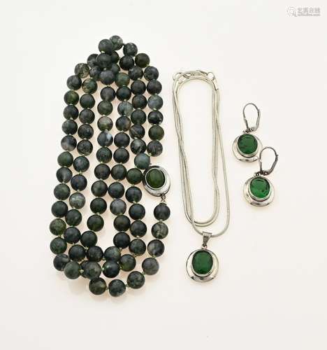 Set silver jewelry green