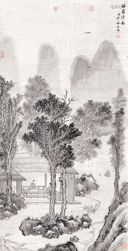 李文仲  綠蔭瀆易 設色紙本 立軸