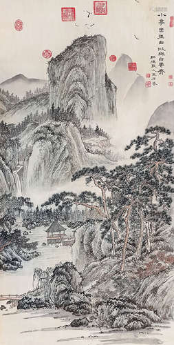 王石穀(款)  山水 設色絹本 立軸