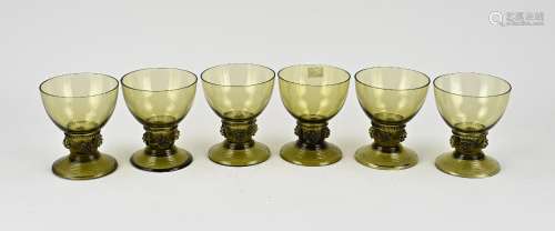 Six antique Roemer wine glasses