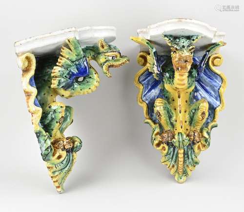 2x Majolica wall console (Italy)