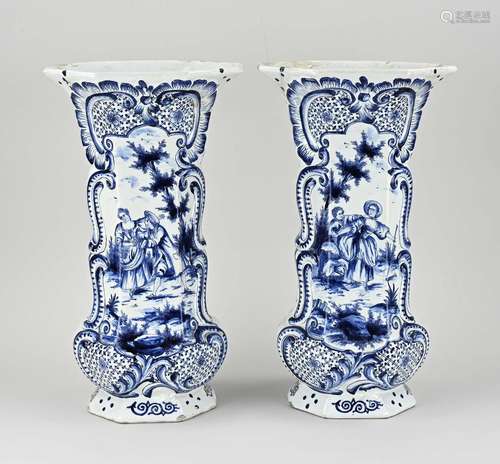 Two 18th century Delft vases, H 40 cm.