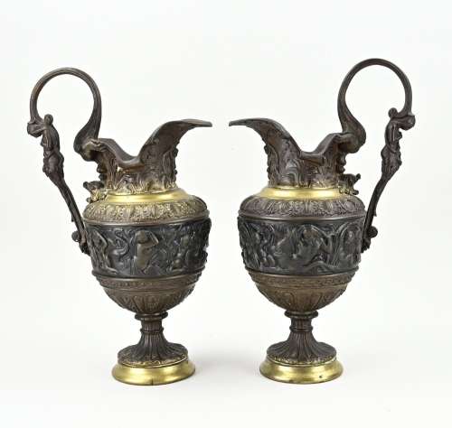 Two bronze showpiece jugs, 1880
