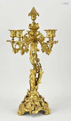 Gilded French candlestick, H 57 cm.