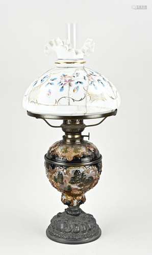 Majolica kerosene lamp, H 58 cm.