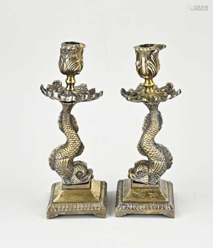 Two bronze candlesticks, H 24 cm.