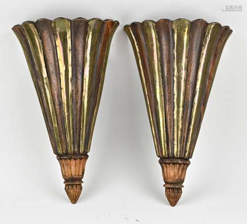 Two copper-studded wall lamps