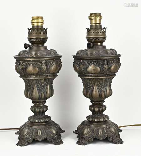 Two antique oil lamp bases, 1900