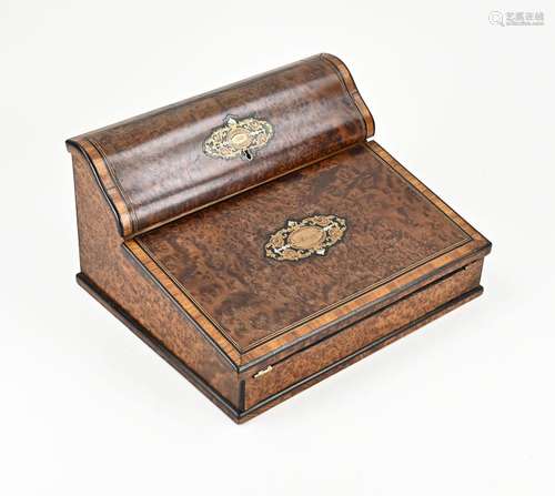 French burl walnut writing box, 1880