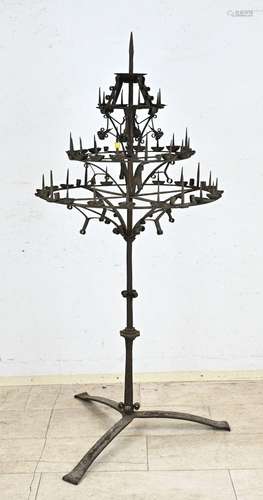 Antique wrought iron candlestick, H 188 cm.