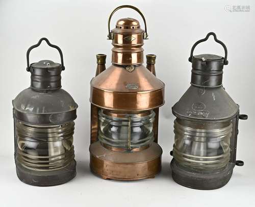 Three copper ship lamps