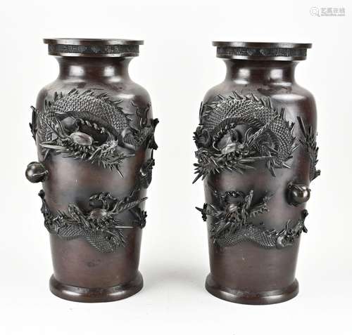 Two Japanese bronze vases, H 45 cm.