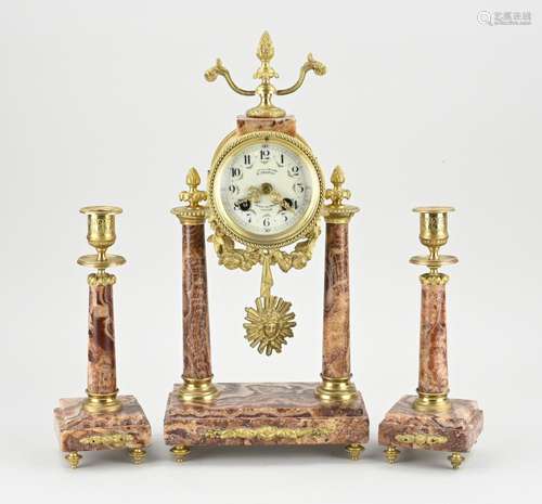 Three piece French clock set, 1900