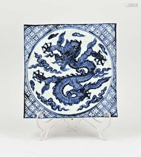 Chinese tile, 20 x 19.6 x 3.2 cm.