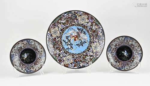 Three Japanese cloisonné decorative dishes