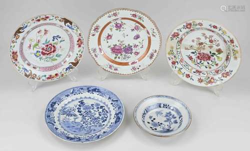 Five Chinese plates Ø 16 - 24 cm.