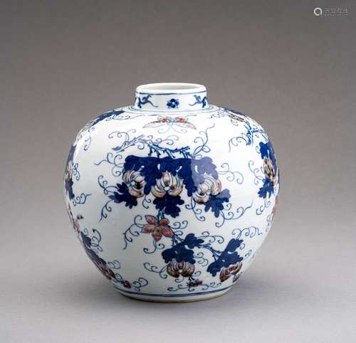 A BLUE AND COPPER RED PORCELAIN GINGER JAR, QING DYNASTY