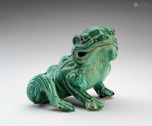 A RARE GREEN GLAZED POTTERY FIGURE OF THE THREE-LEGED TOAD