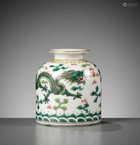 A FAMILLE VERTE \'DRAGON\' WATER POT, LATE QING DYNASTY TO E...