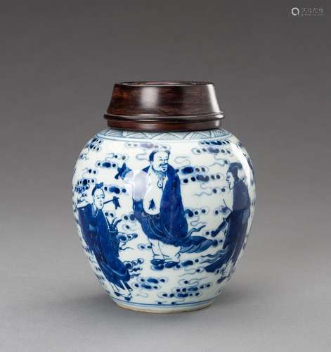 A BLUE AND WHITE \'EIGHT IMMORTALS\' PORCELAIN GINGER JAR, 1...