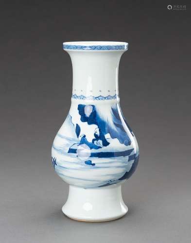 A BLUE AND WHITE \'TRAVERSING THE RIVER\' PORCELAIN VASE, 19...