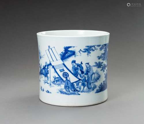 † A BLUE & WHITE PORCELAIN BRUSPOT, 20th CENTURY