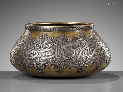 A SILVER AND COPPER INLAID BRASS BOWL, MAMLUK REVIVAL